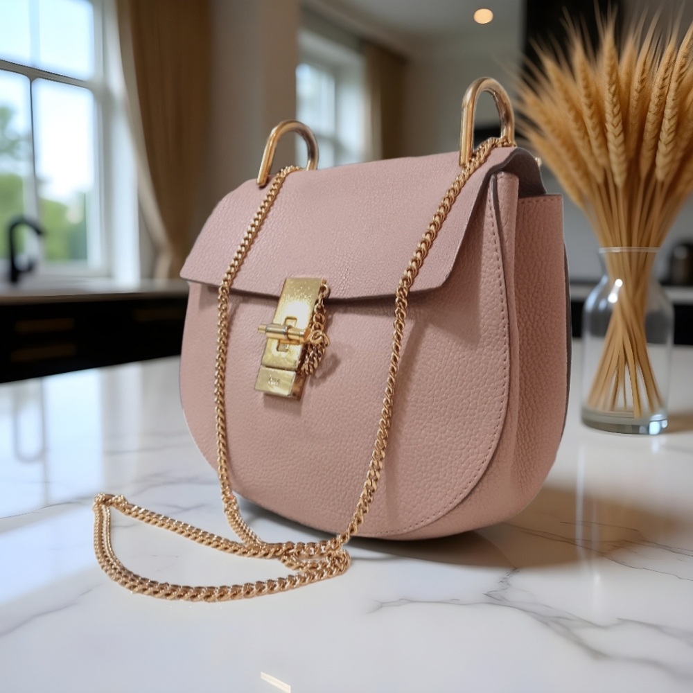 Chloé Drew Small Cement Pink Grained Lambskin Crossbody Bag ✨ - Picture 9 of 17